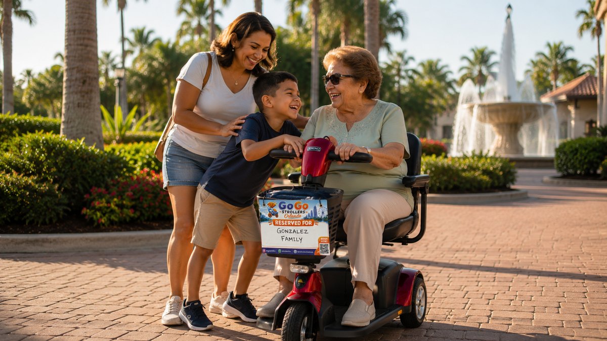 Three generations of a family together at an Orlando theme park