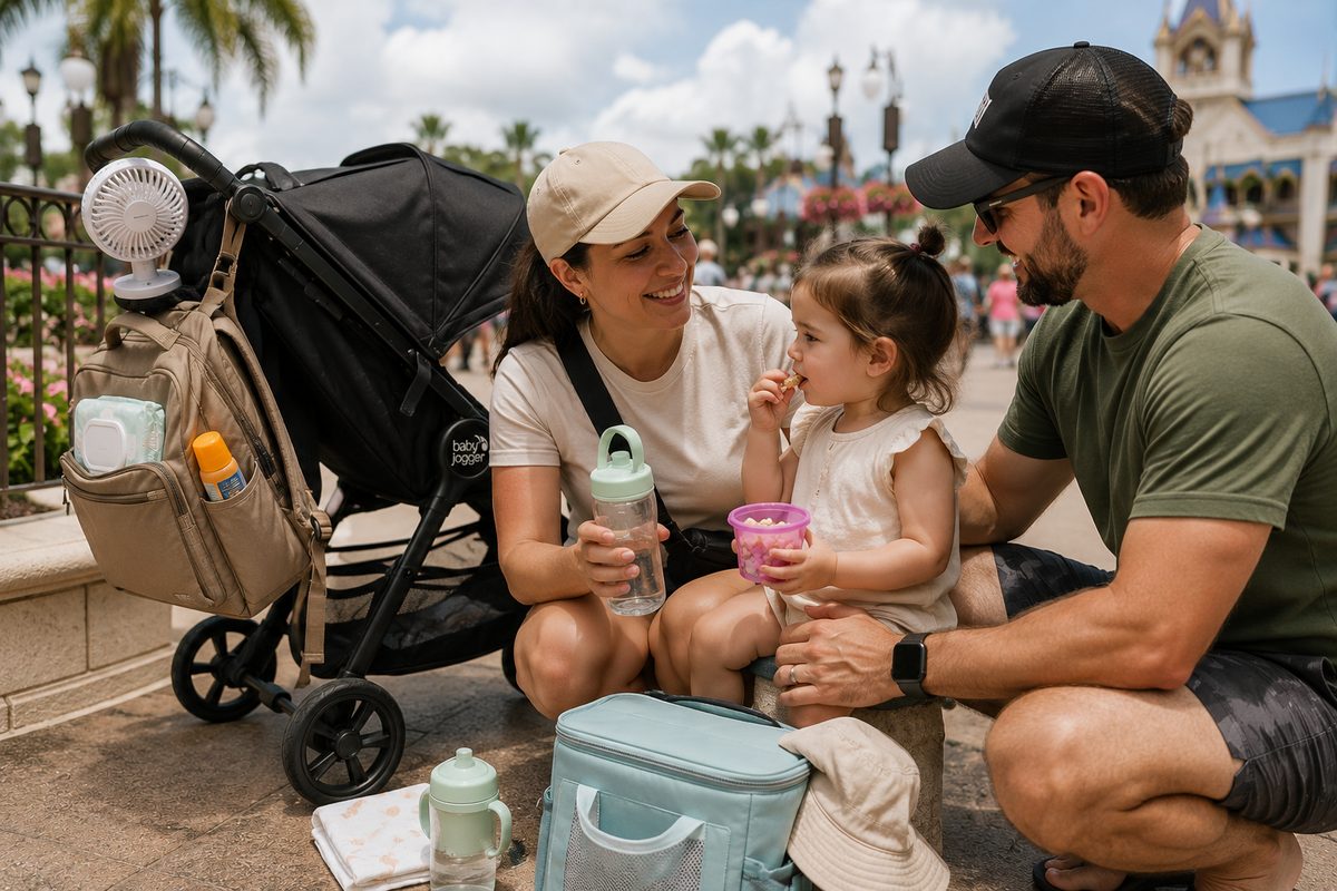 Family surviving a full theme park day in Orlando